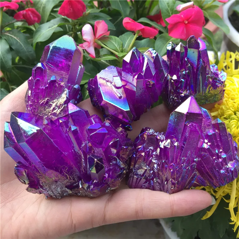 Deep purple 1pcs Natural crystal quartz Rare beautiful flame aura quartz crystal cluster Ore Mineral Healing Specimens Random delivery - Цвет: Deep purple