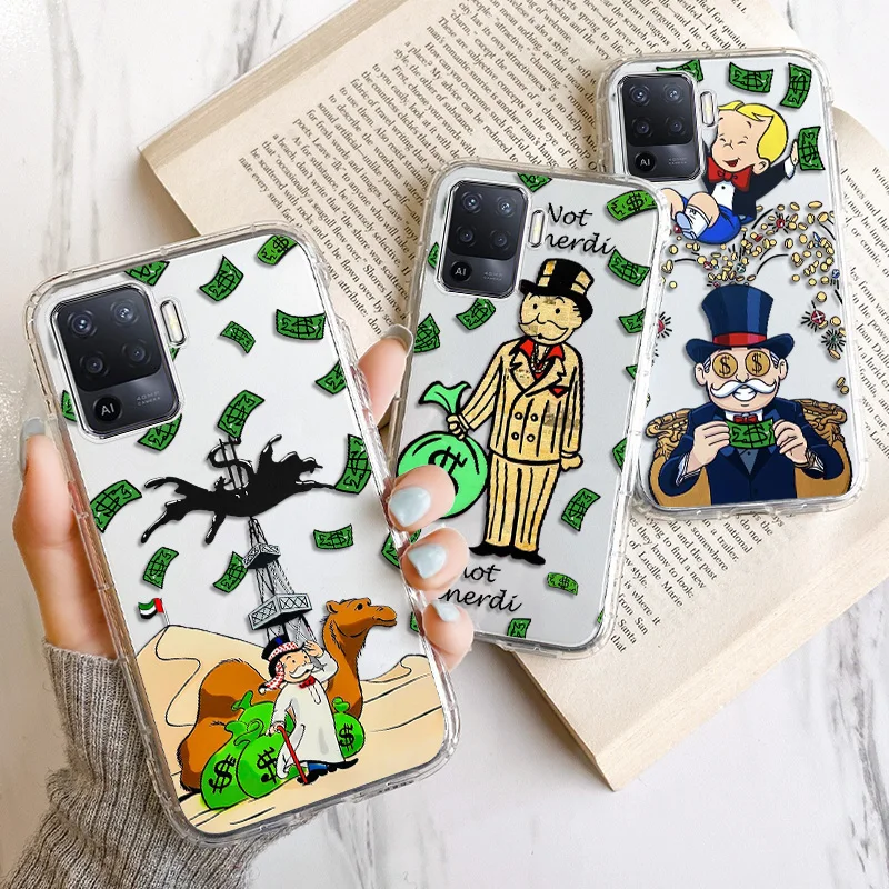 

Transparent Case for Oppo A94 Cover Oppo A9 2020 A5 A11 A52 A32 A37 A54 A72 A74 A8 A93 F9 F11 F17 F19 Pro Cartoon Dollar Coque
