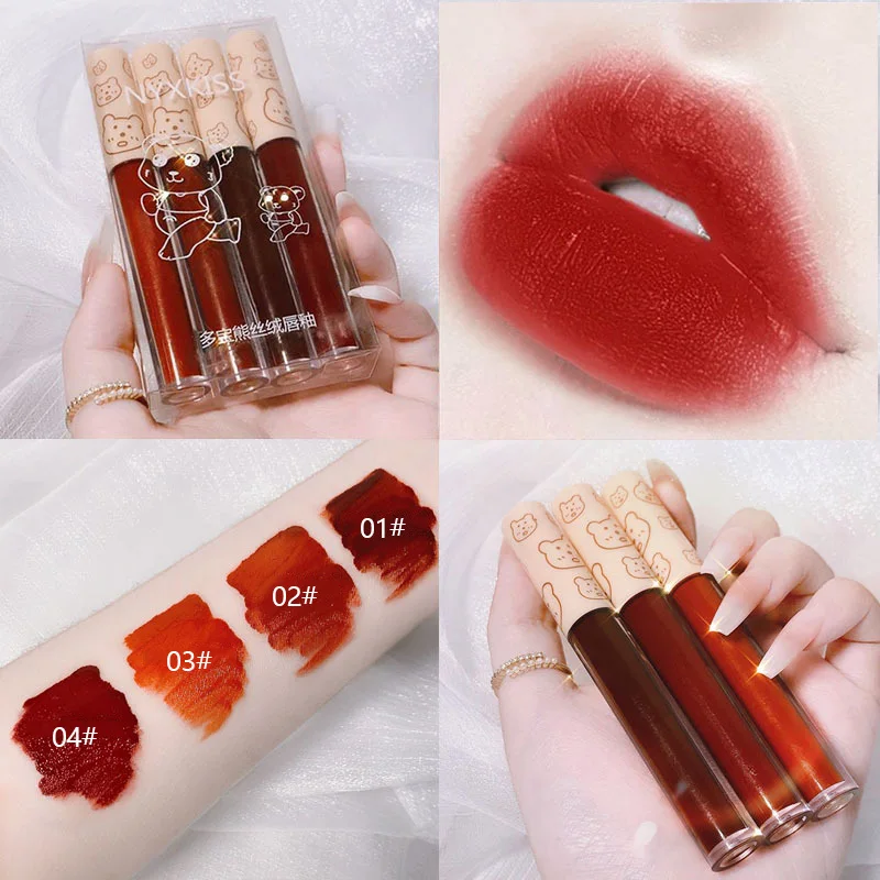 

[4 Sticks] Water Mist Matte Moisturizing Long-lasting Color Air Velvet Liquid Lipstick Set Pigment Lip Mud Women's Cosmetics