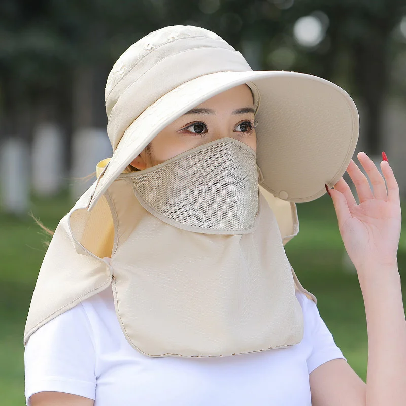 

Detachable mask hat with veil outdoor farm work sunscreen anti ultraviolet mask neck breathable sunshade hat female