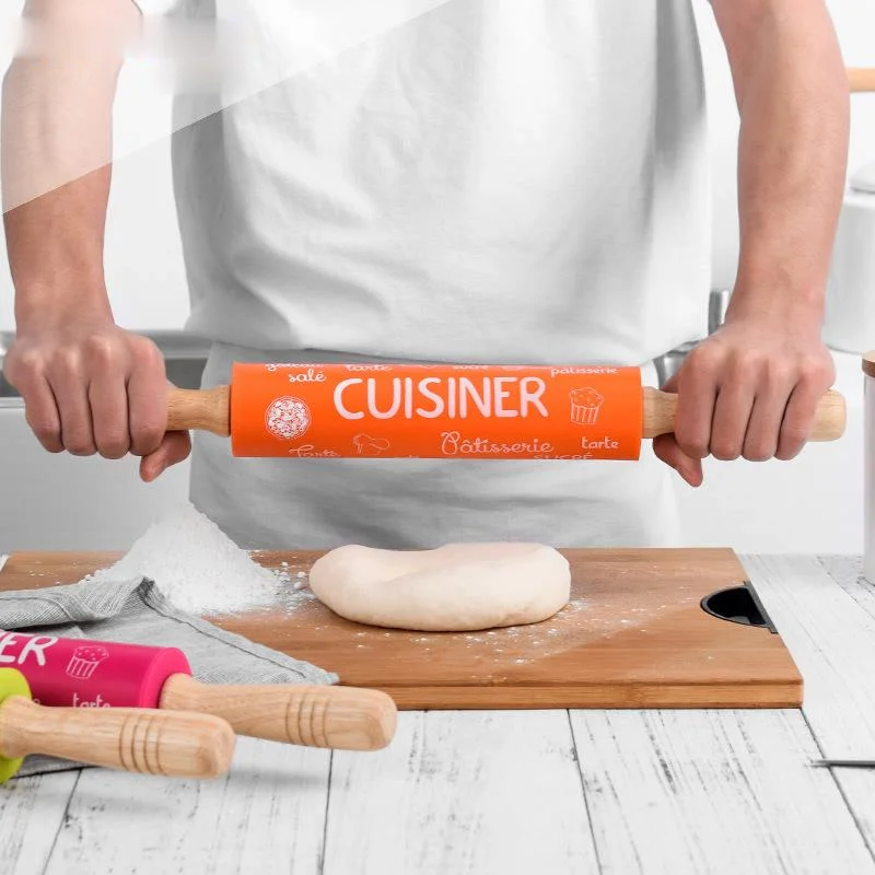 

475MM Kitchen Silicone Wooden Rolling Pin Cooking Baking Tools Dough Pastries Roller Stick Accessories Crafts Cake Decoration
