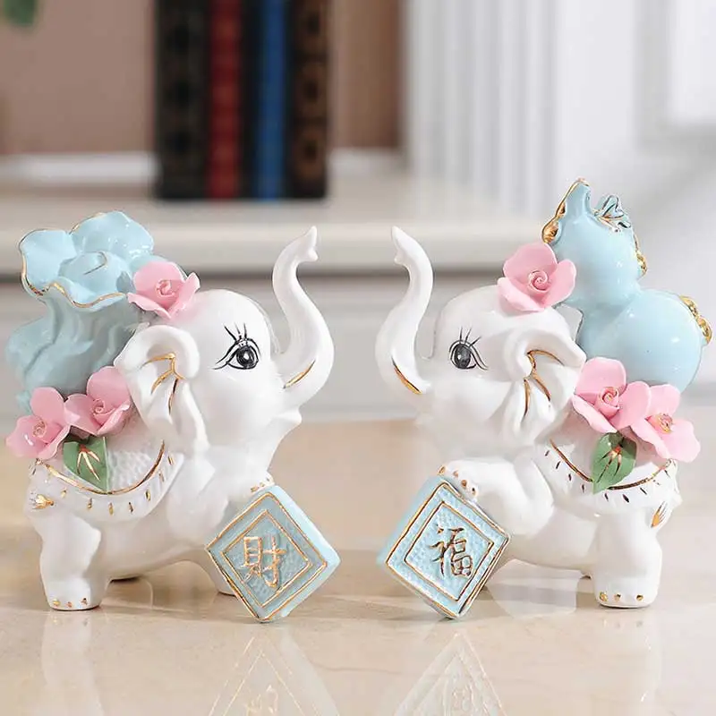 

Cute Chinese Fortune Lucky Elephant Figurines Statues Ceramic Handmade Craft Gift Decoration Home Office Living Room Accessories