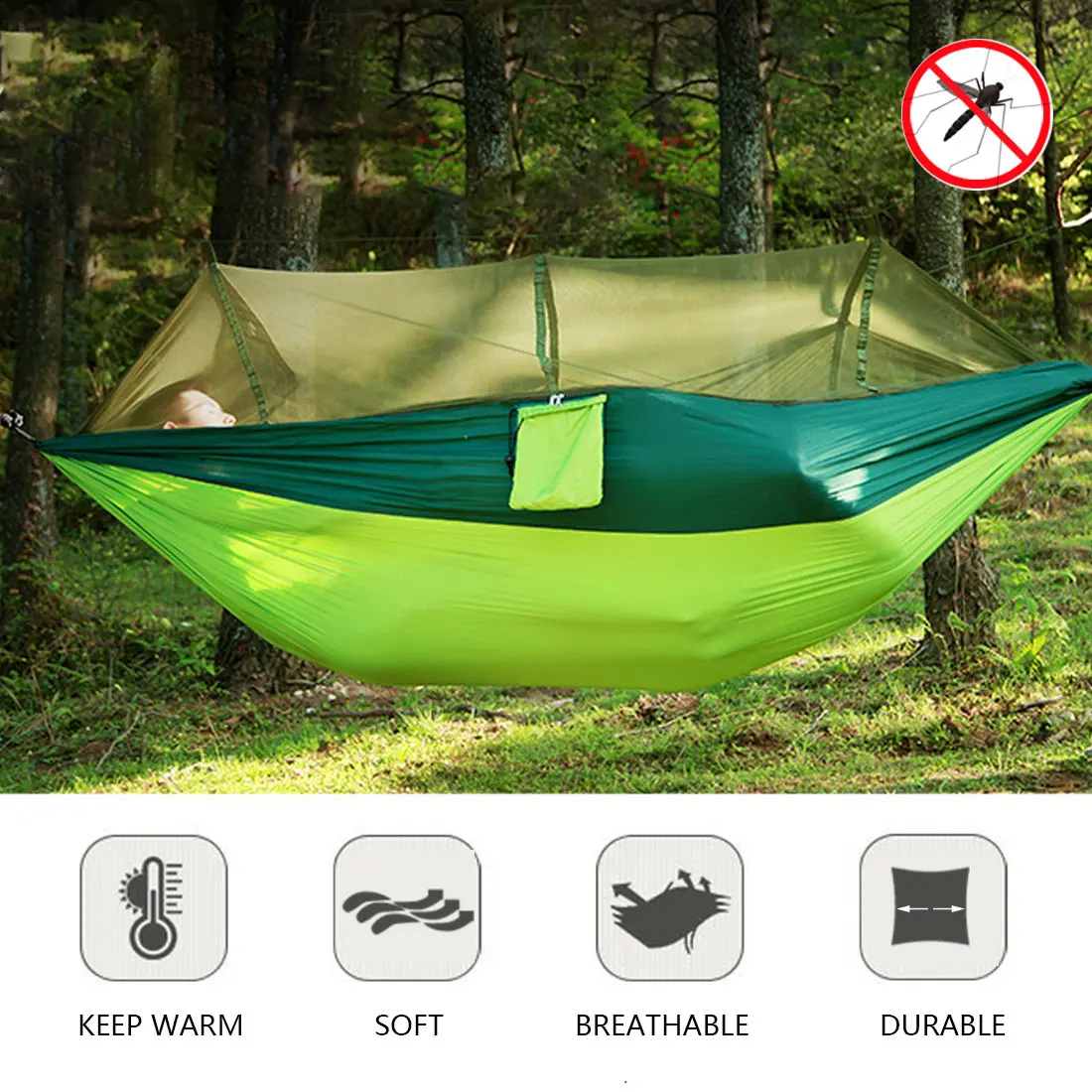 

1-2 Person Portable Outdoor Camping With Mosquito Net Hammock High Strength Parachute Fabric Hanging Bed Hunting Sleeping Swing