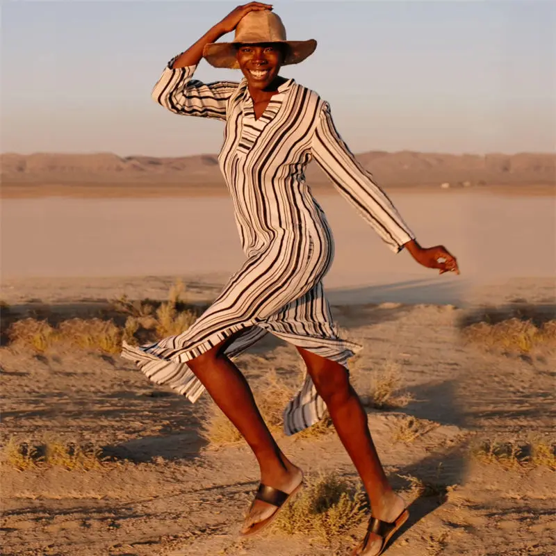 Хлопковое Полосатое парео Пляжное накидка сексуальный купальник женский кафтан