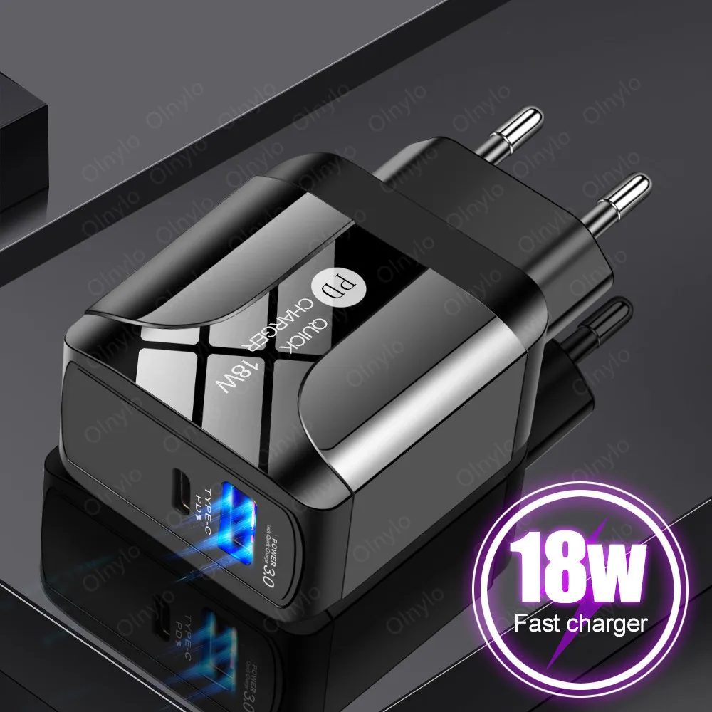 

PD 20W compatible QC 3.0 fast charging mobile phone charger EU/US/UK Plug wholesale quick 3.0 charge Black For iphone 12 11 pro