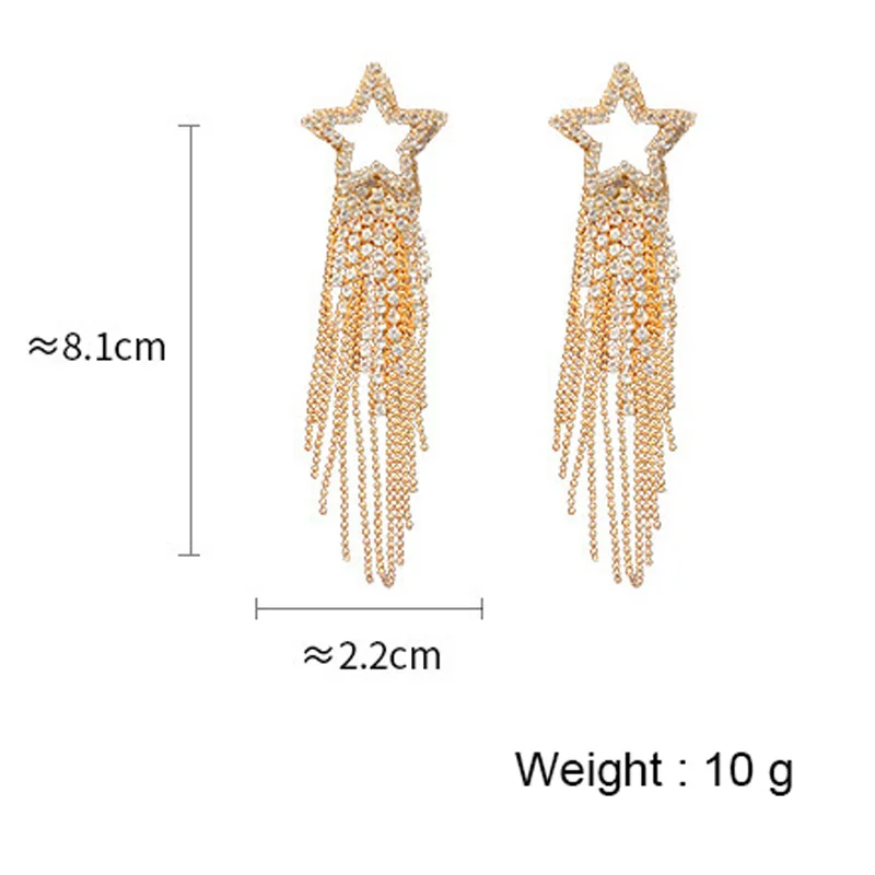 

USTAR Star Crystal Long Tassel Drop Earrings for Women Sliver Gold Full Rhinestone Dangle Earrings Wedding Party Jewelry Gifts
