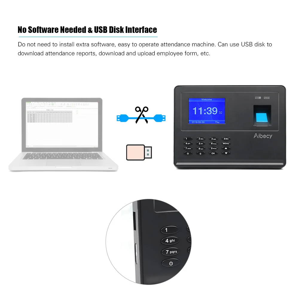 

Biometric Fingerprint Password Attendace Machine Employee Checking-in Recorder Multi-language Support USB Disk Data Download