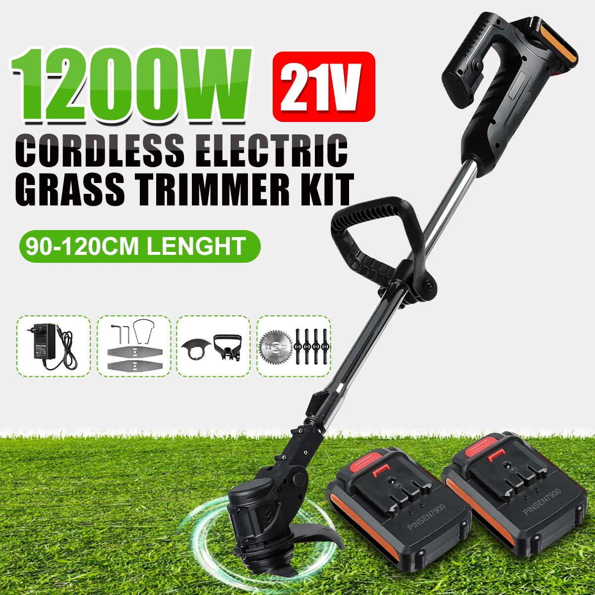 21V Electric Grass Trimmer Powerful Trimmers Brush Cutter Lawn Mower Cordless Cutting Machine Garden Tools with Li Battery