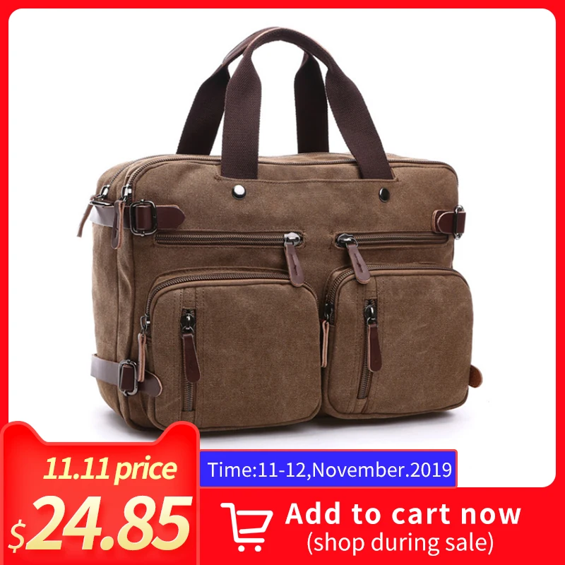 Холщовый портфель мужская сумка деловая на плечо мессенджер винтажная