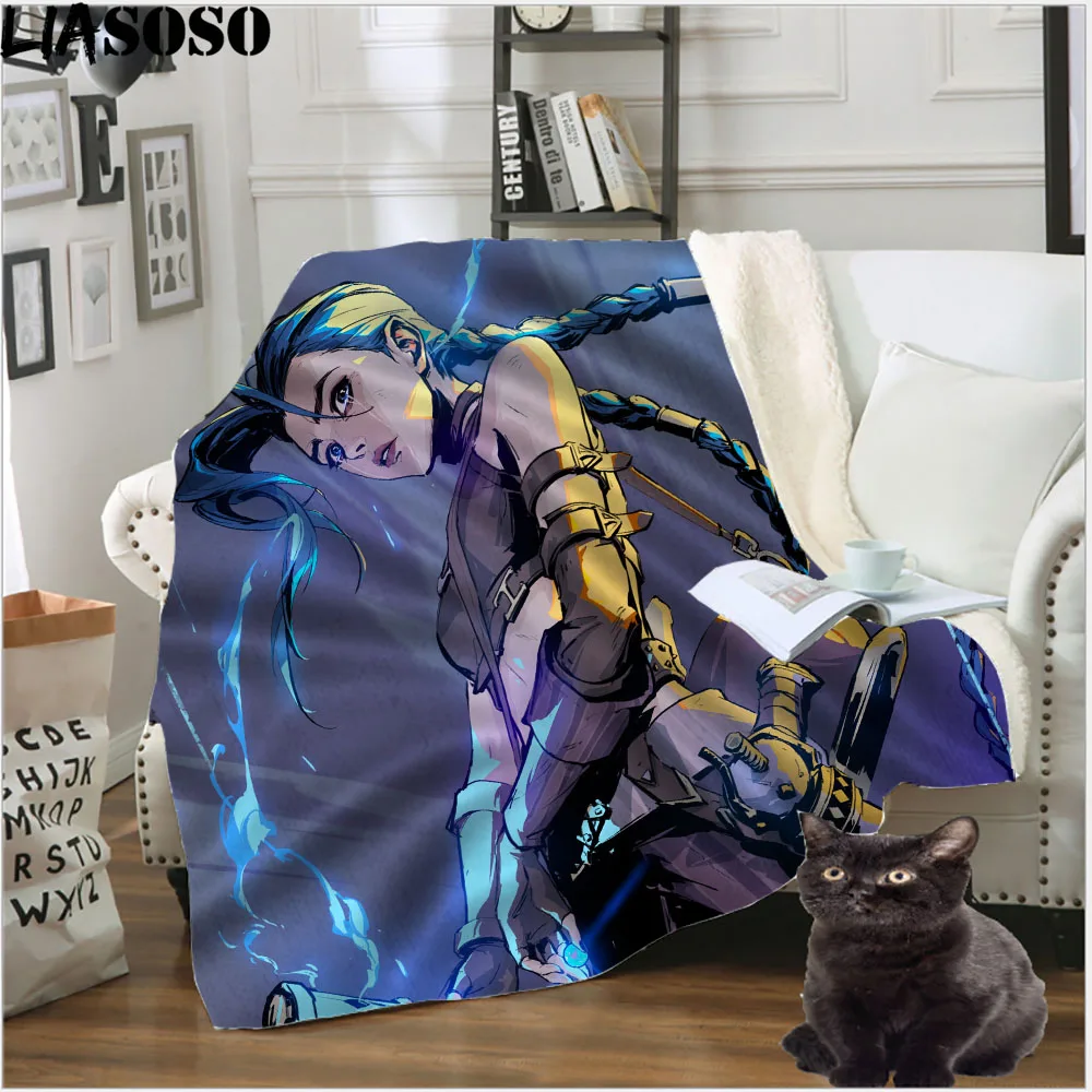 

League Of Legends Arcane Anime Blankets 3D Print Jinx Plaid Anime Throw Blanket LOL Sherpa Quilt Blanke Bedroom Decor Sofa Cover