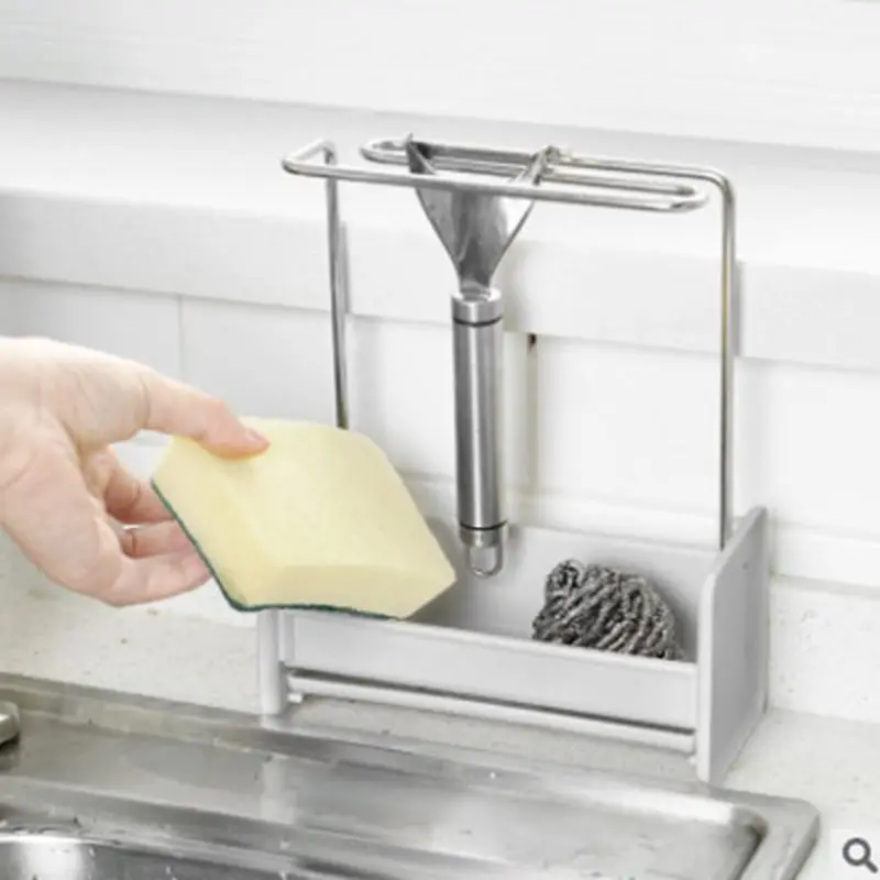 

Kitchen Sponge Holder Sink Cleaning Brush Soap Rack Drain Tray Rag Hanging Shelf 652A