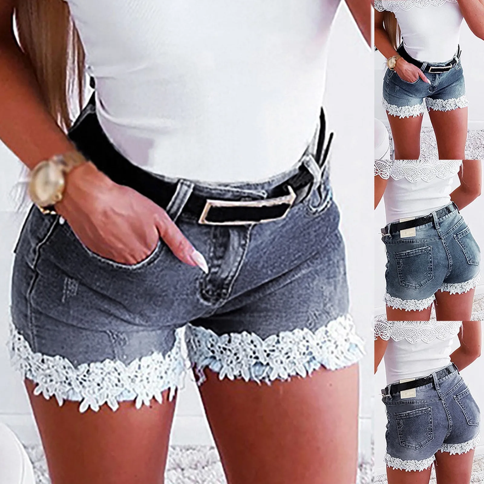 

Slim Thin Elasticity Lace With Zipper Denim Shorts Women's Shorts Pantalones Cortos De Mujer Short Femme Street