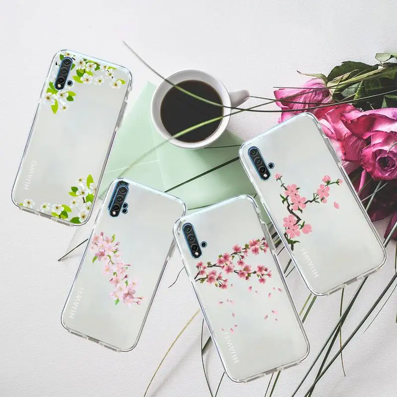 

cherry blossom pink Flower Phone Case Transparent for Huawei honor P mate Y 20 30 40 10 8 5 6 7 9 i x c pro lite prime smart