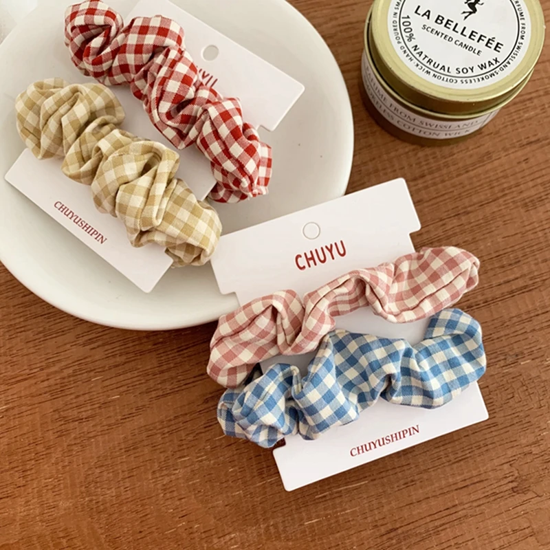 

Girls Plaid Hair Scrunchies Vintage Hair Ring Gum Elastic Rubber Band Fashion Simple Ponytail Scrunchie Women Hair Accessories