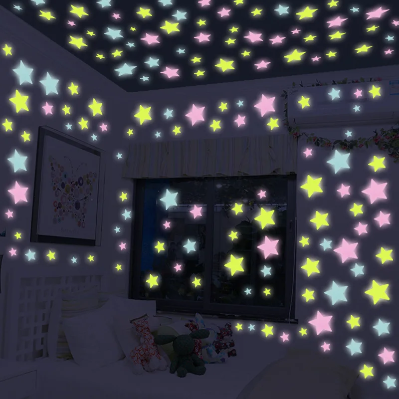 

50pcs Luminous Star Wall Sticker Party Room Decoration Accessories Fluorescent Pentagram Color Glow in the Dark Sticker
