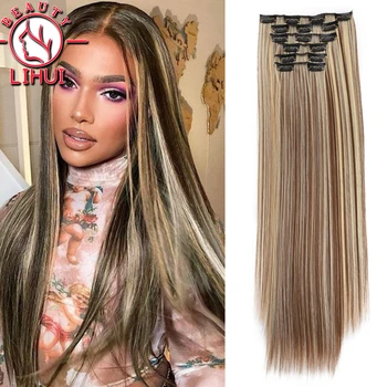 Long Straight Hair Extension neckline extension Synthetic Hairpieces degraded extensions Heat Resistant 24Inch 1