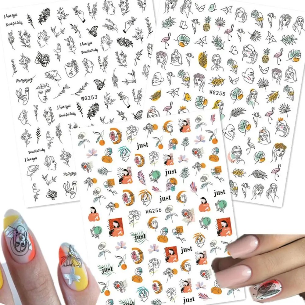 

Newest Abstract Characters 3D Self Adhesive Back Glue DIY Decoration Wrap Nail Sticker WG253 254