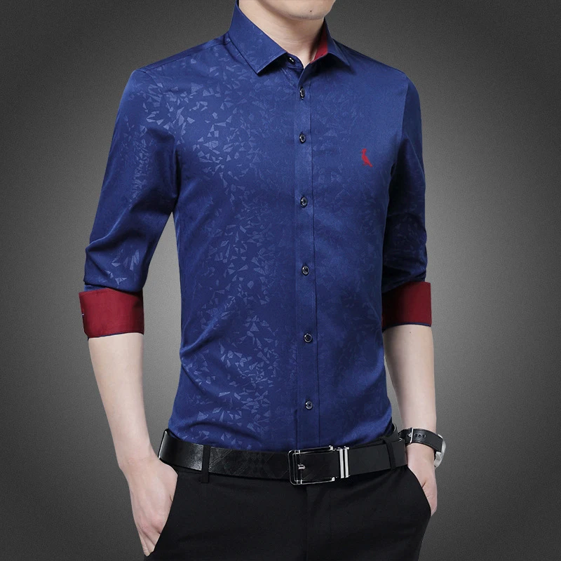 2021 Reserved shirt new men's shirt casual social slim printed dark texture embroidered brand blouse dropshopping