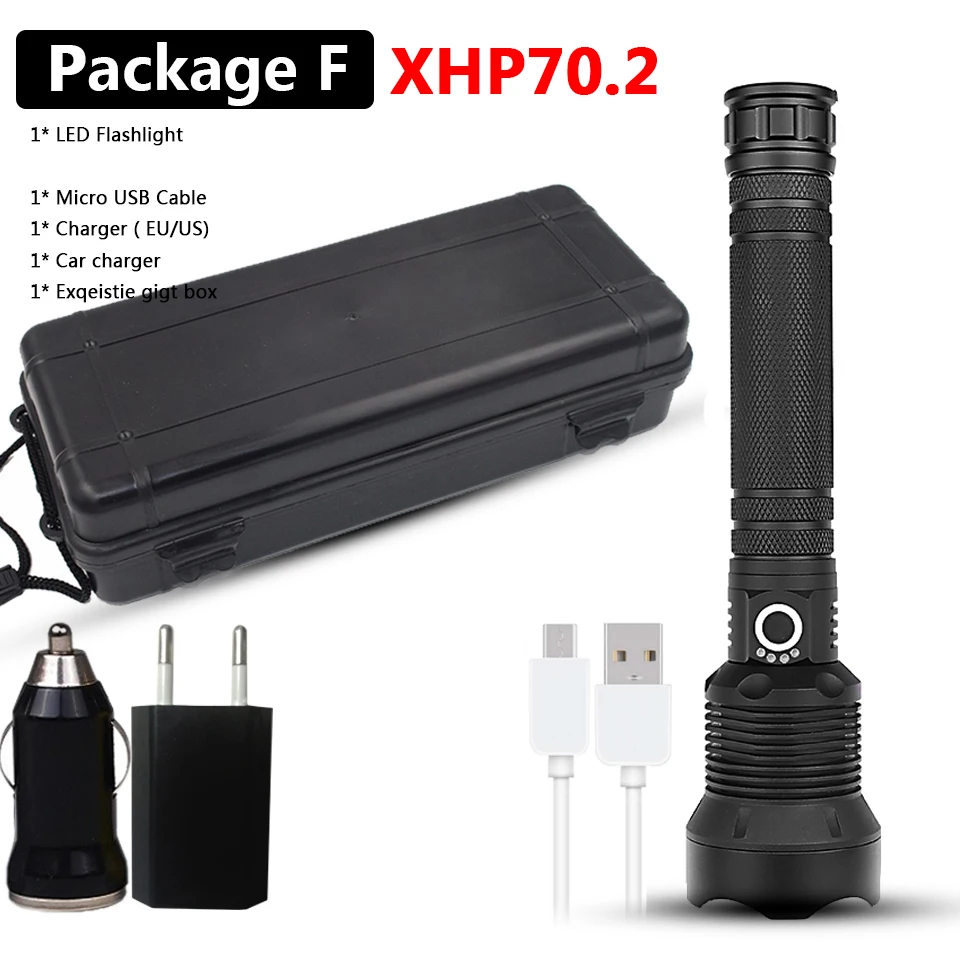 Package F Xlamp XHP90 XHP70.2 светодиодный фонарик, супер мощный фонарь, USB XHP50, фонарь с зумом, 18650, 26650, перезаряжаемый аккумулятор - Испускаемый цвет: Package F