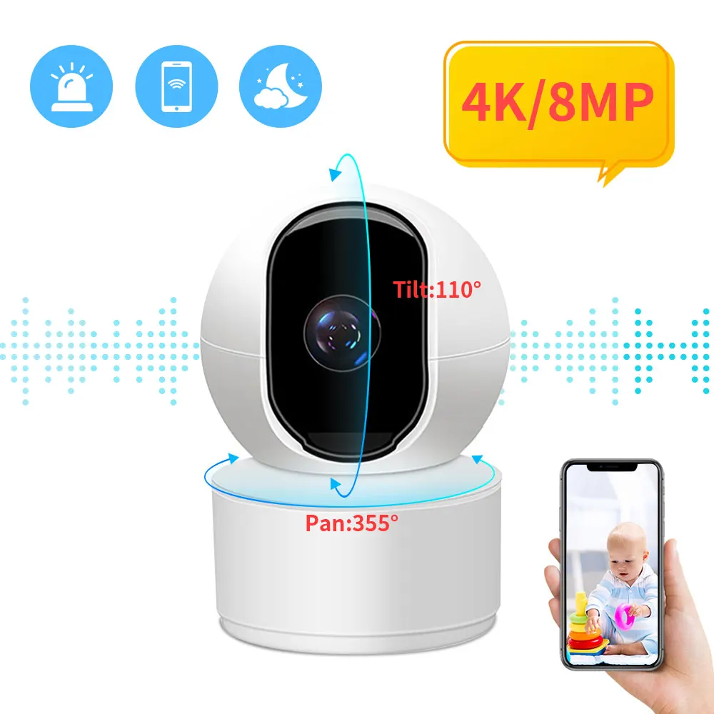 

N_eye 8MP/4K Wireless IP Camera AI human Tracking Home Security Surveillance Wifi Camera Baby Monitor Russina warehouse shipping