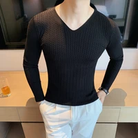 top quality brand clothing men high quality knitted sweatersmale slim fit v neck set head leisure knit t shirt plus size s 4xl