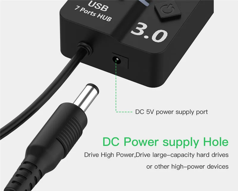 4/7 Порты и разъёмы USB 3,0 концентратор Разветвитель USB концентратор 3,0 с индивидуальным Мощность переключатели светодиодный индикатор ЕС и США Мощность адаптер для ноутбука MacBook
