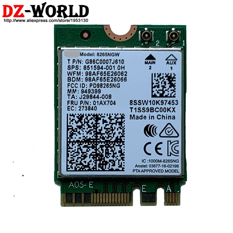 

Dual Band Wireless 8265 8265NGW NGFF 867Mbps WiFi Bluetooth4.2 Card for lenovo 520S-14IKB 520-15IKB X280 Laptop