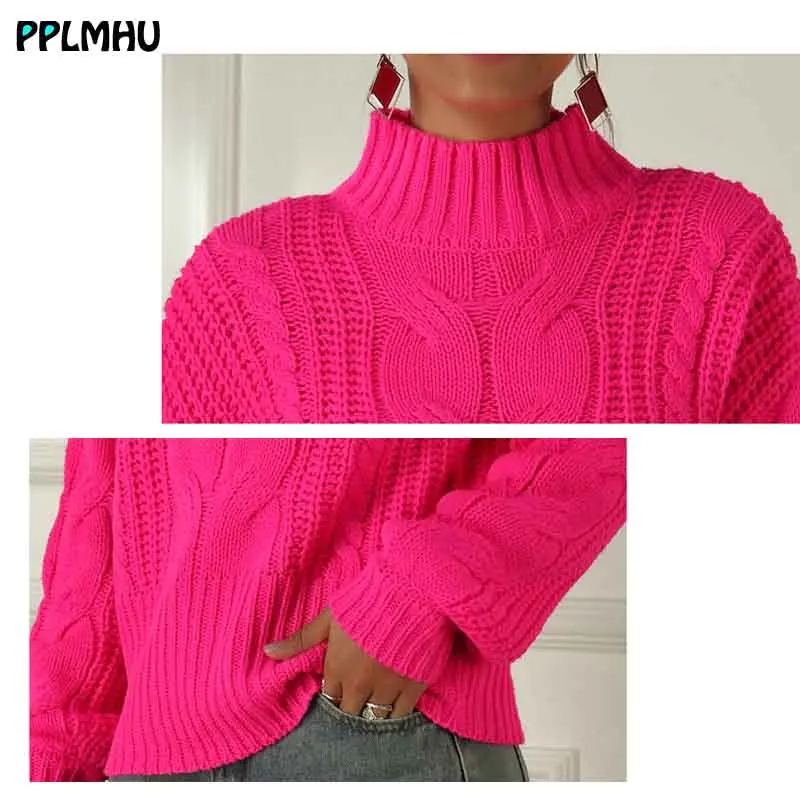 Big size knit sweater Half Turtleneck women Autumn and winter Fashion fluorescence color Warm Pullovers New arrival ladies tops | Женская