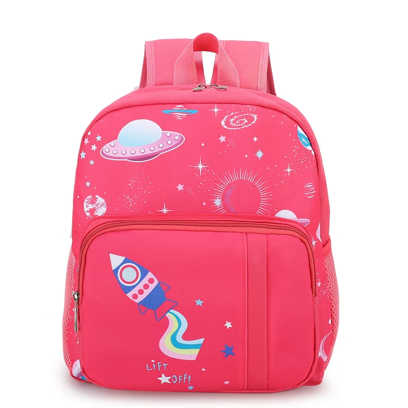 

Cute Airship Rocket Print Backpack for Kids Nylon Cartoon Printed Universe Star School Shoulder Bags Kindergarten Backpack Girl
