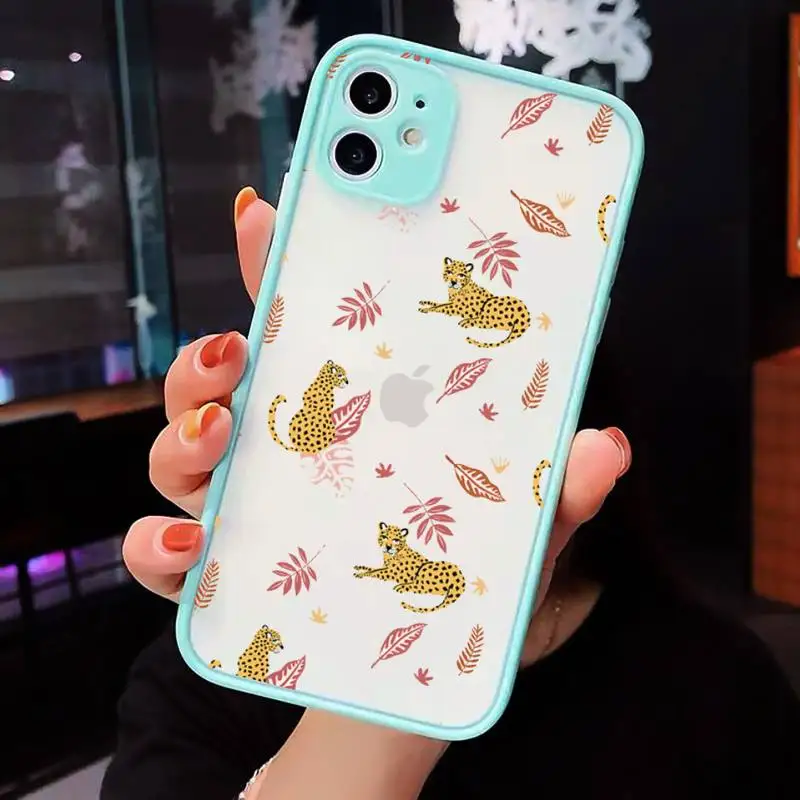 

Leopard animal Phone Case Matte Transparent for iPhone 7 8 11 12 s mini pro X XS XR MAX Plus cover funda