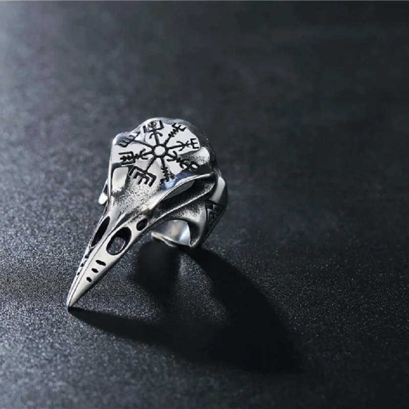 Ретро кольцо Odin череп ворона серебряный цвет нержавеющая сталь хип-хоп бойфренд