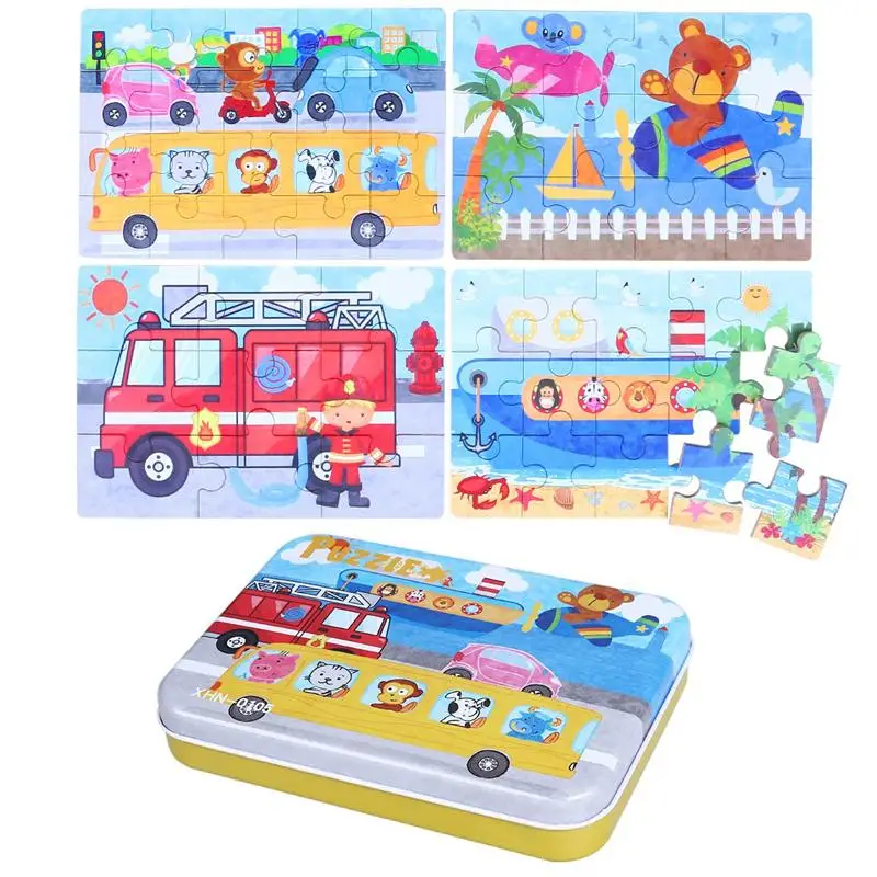 TOYMYTOY 4-In-1 Education And Learning Intelligence Toys Bus Ship Fire Truck Vehicles Animals Wooden Puzzles Jigsaw | Игрушки и хобби