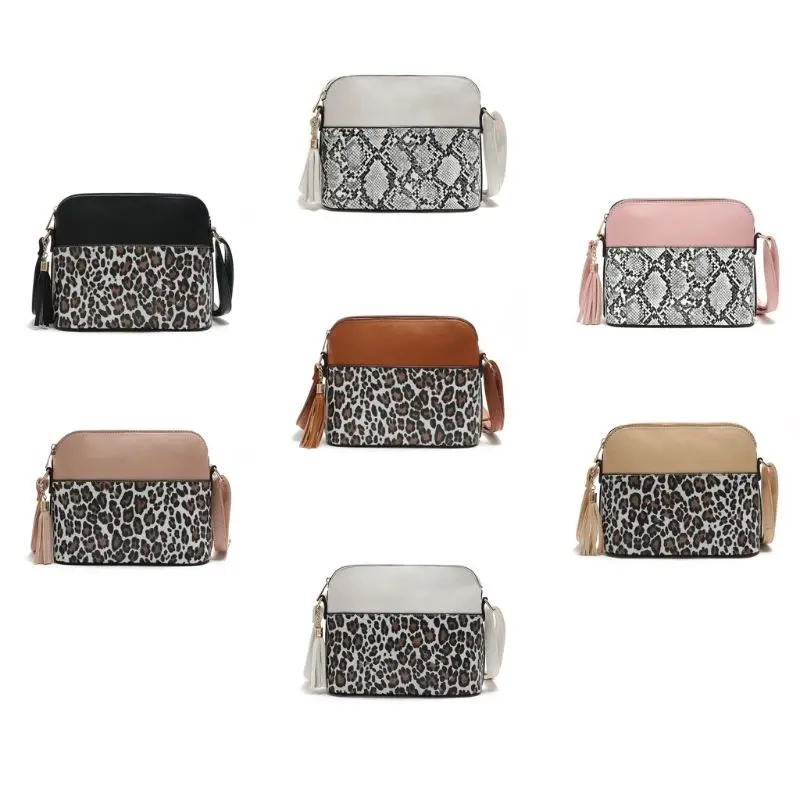 

Fashion Leopard Pattern Women PU Leather Handbag Shoulder Bag with Tassel Purse