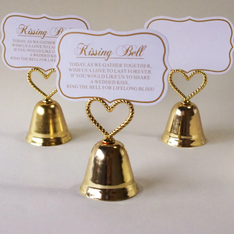 

20pcs/lot+FREE SHIPPING+"Kissing Bell" Silver gold Bell Place Card Holder/Photo Holder Wedding Table Decoration Favors