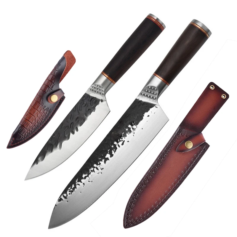 

High Quality German Tungsten Steel Clip Steel Kitchen 8" Chef Knife 5" Utility Knives Hand Forged Meat Cleaver Cooking Tools