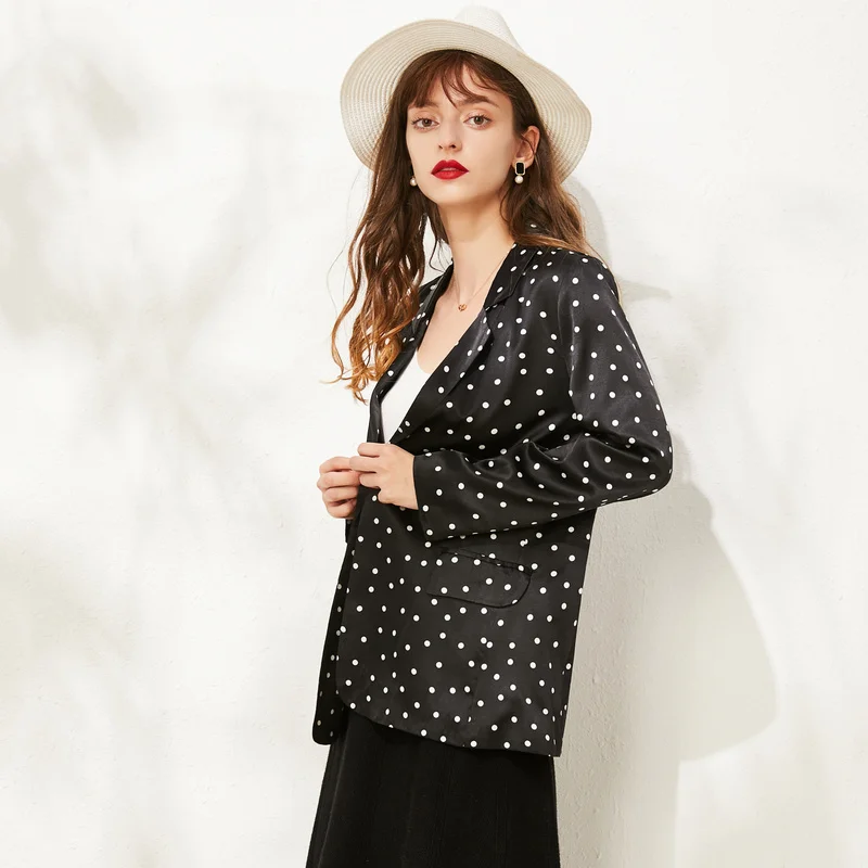 Новинка 100% женский костюм из шелка тутового шелкопряда в горошек блейзеры