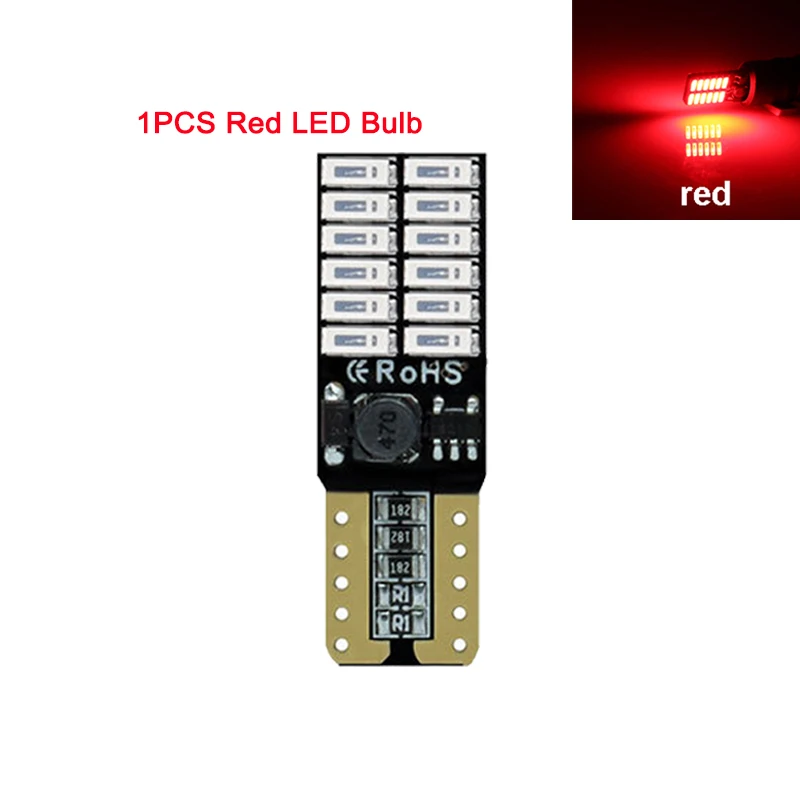 Red 1 шт. Автомобильный светодиодный лампы T10 W5W светодиодный световой сигнал с can-bus 5W5 12V 6000K Автомобильный Клин сбоку укрыты внутренной сводной Настольная лампа с обманкой 24SMD - Испускаемый цвет: Red