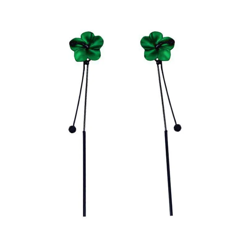 Женские Висячие серьги в Корейском стиле длинные с зелеными цветами и кисточками