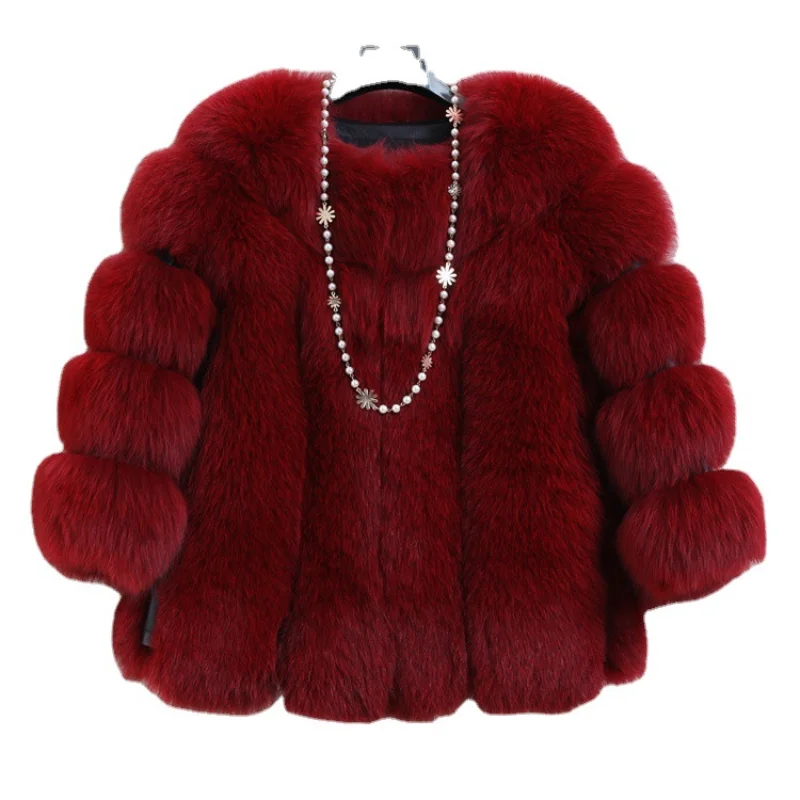 2021 autumn and winter new fox fur faux coat loose large size short round neck thick warm coat abrigos  woman parkas Thick Warm
