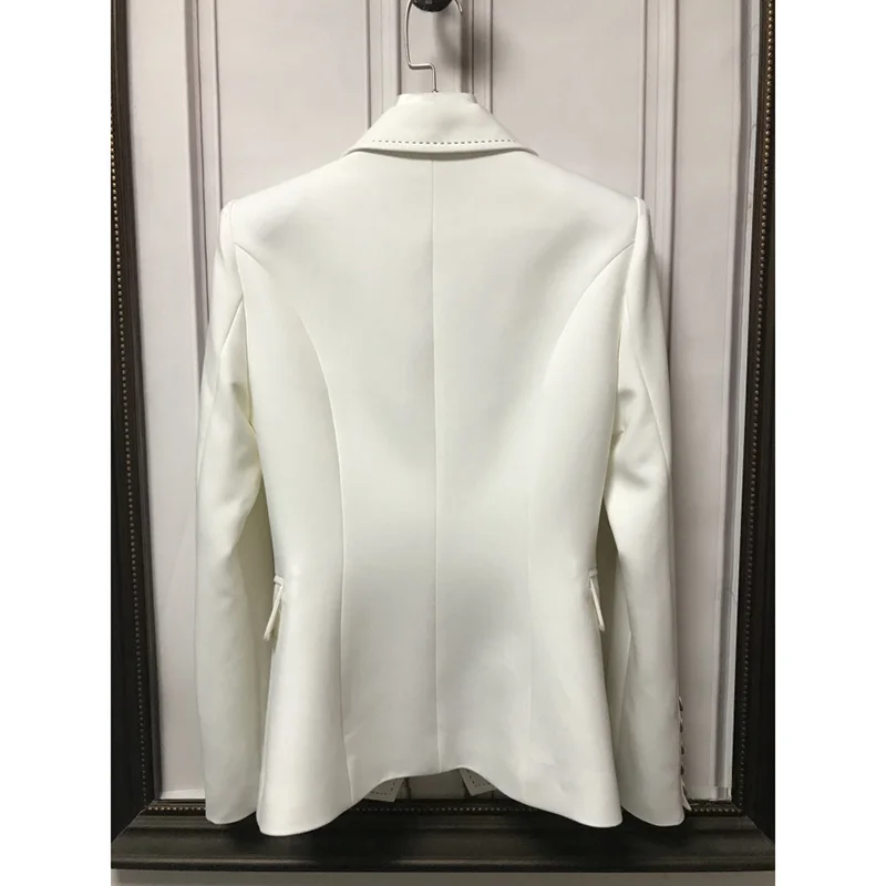 

HIGH QUALITY 2021 Designer Blazer Jacket Women's Double Breasted Shell Buttons Contrast Top stitching Slim Fitting Blazer