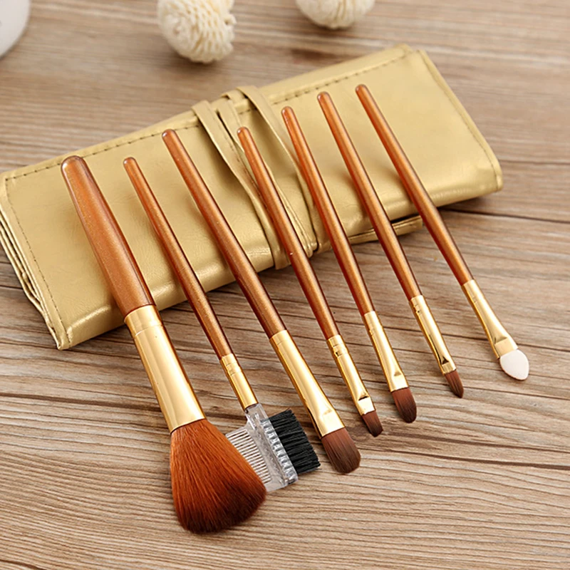 Высокое качество 7/1 шт набор кисточек для макияжа глаз с кожаный чехол сумка