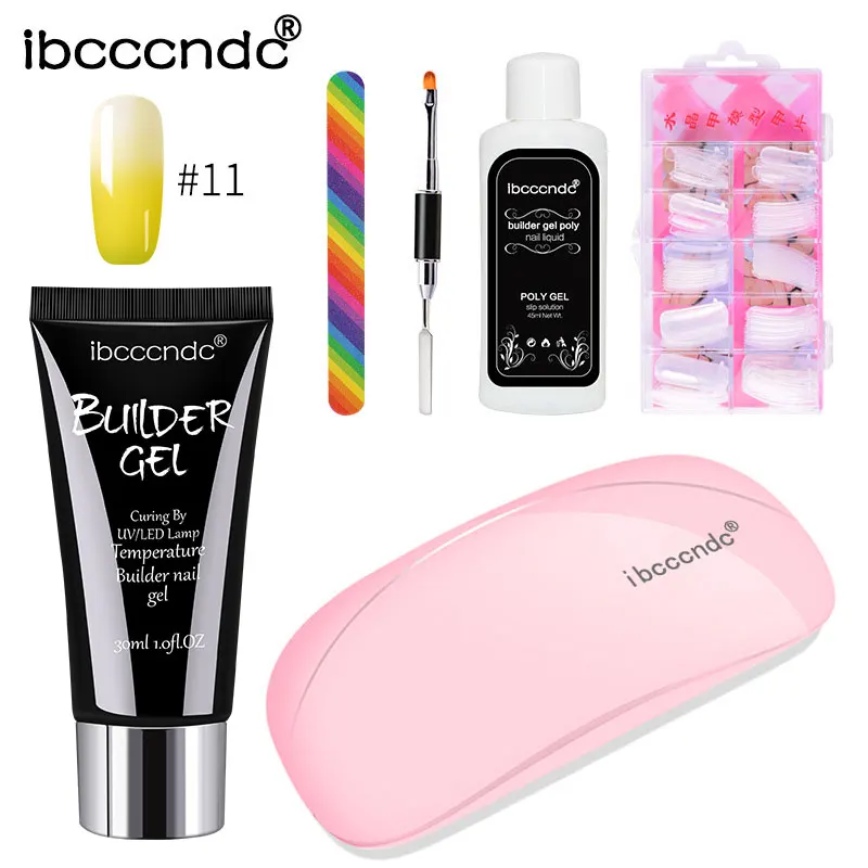 30g Poly Gel Kits French Nail Art Temperature Color Change Gel Nail Tip Form Crystal UV Gel Polygel Slice Brush Slip Solution