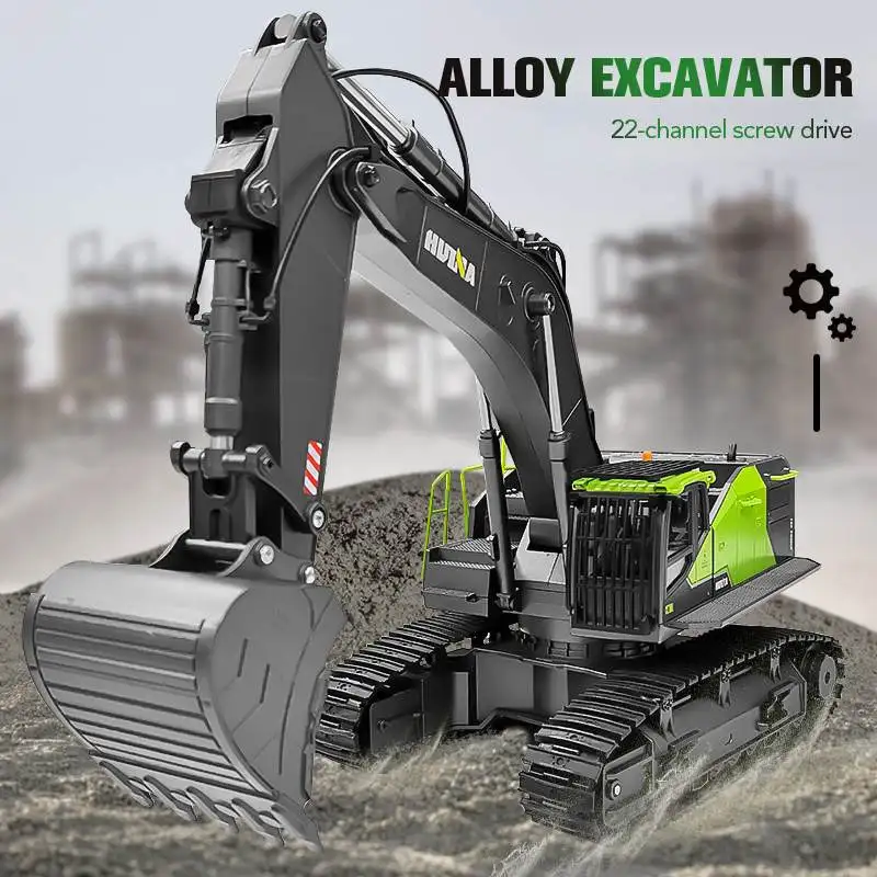 Huina 1593 1:14 RC Excavator 22CH Rotation Alloy Green RC Remote Control Truck Toys Screw Drive Double Track Engineering Vehicle enlarge
