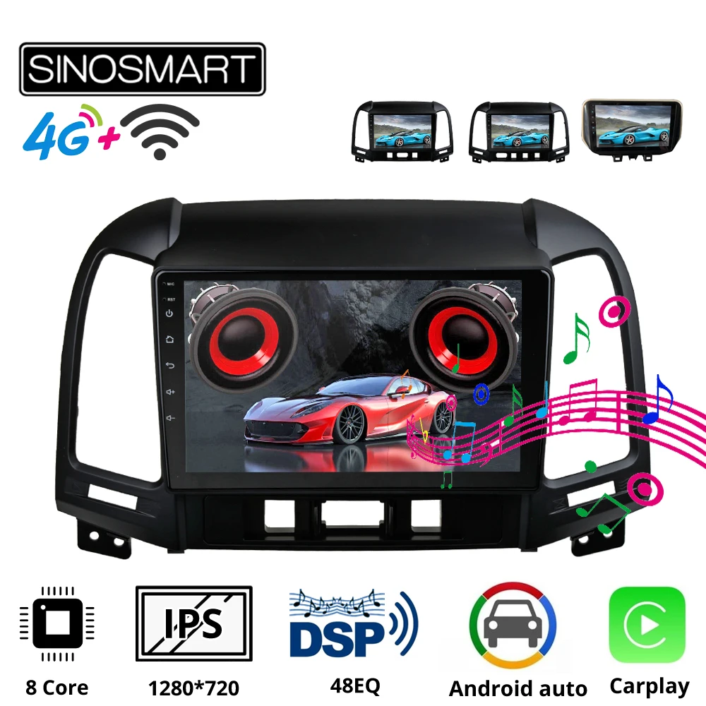 SinosmartCar GPS навигационное радио для Hyundai Santa Fe 2006 2019 2din 2.5D IPS/QLED экран 8 ядер DSP