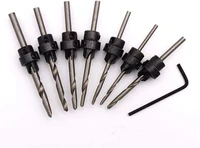 7pcs hss woodwork tapered countersink drill bits set depth stop adjustable collar woodworks wood tools small wrench set