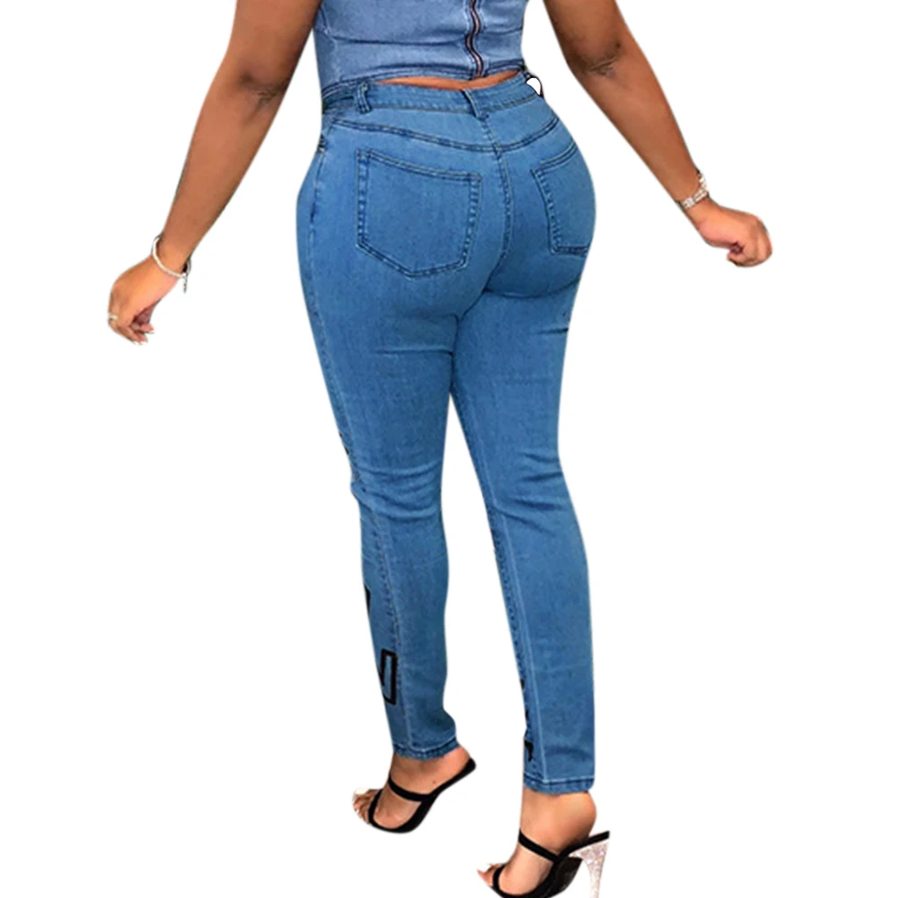 

Letter Printed Long Jeans Women High Waist Ripped Skinny Denim Pants Oversize Fashion Street Casual Ladies Cowboy Trousers