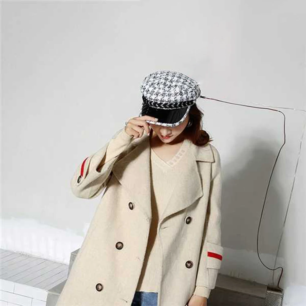 Женская твидовая шляпка винтажная в стиле милитари с золотой нитью бейсболка