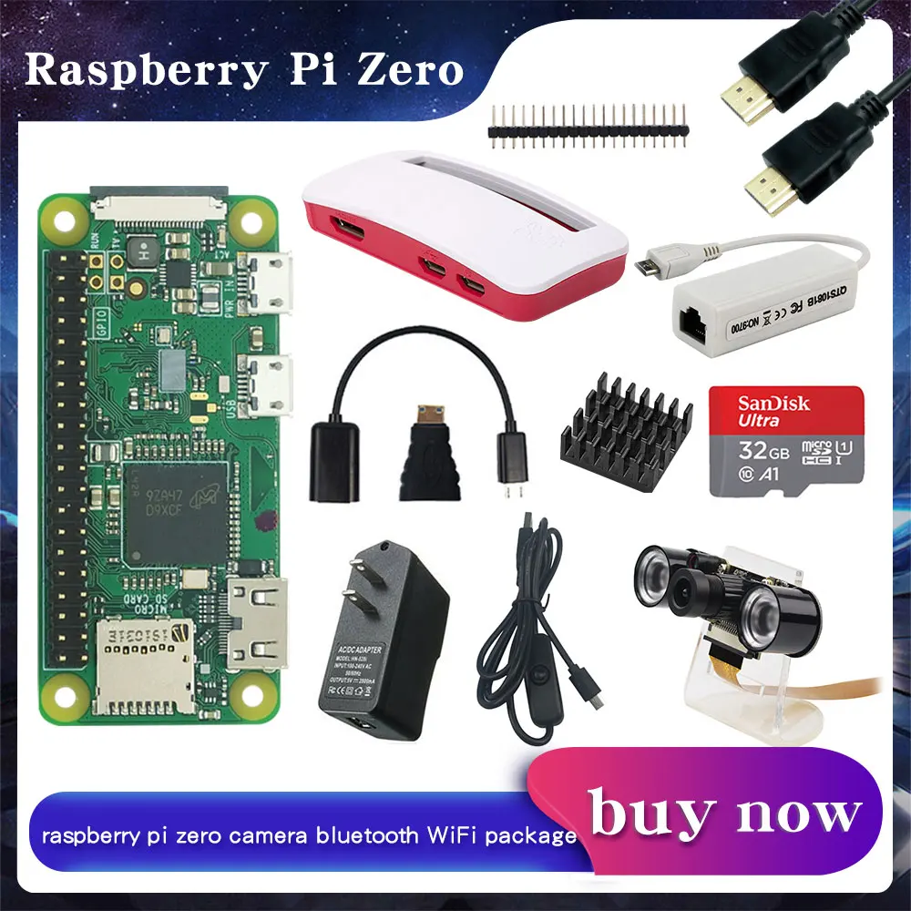 Raspberry Pi Zero /Zero W/Zero WH Kit + чехол из АБС пластика дополнительный адаптер питания SD карта | Камера Сетевая RJ45 для RPI