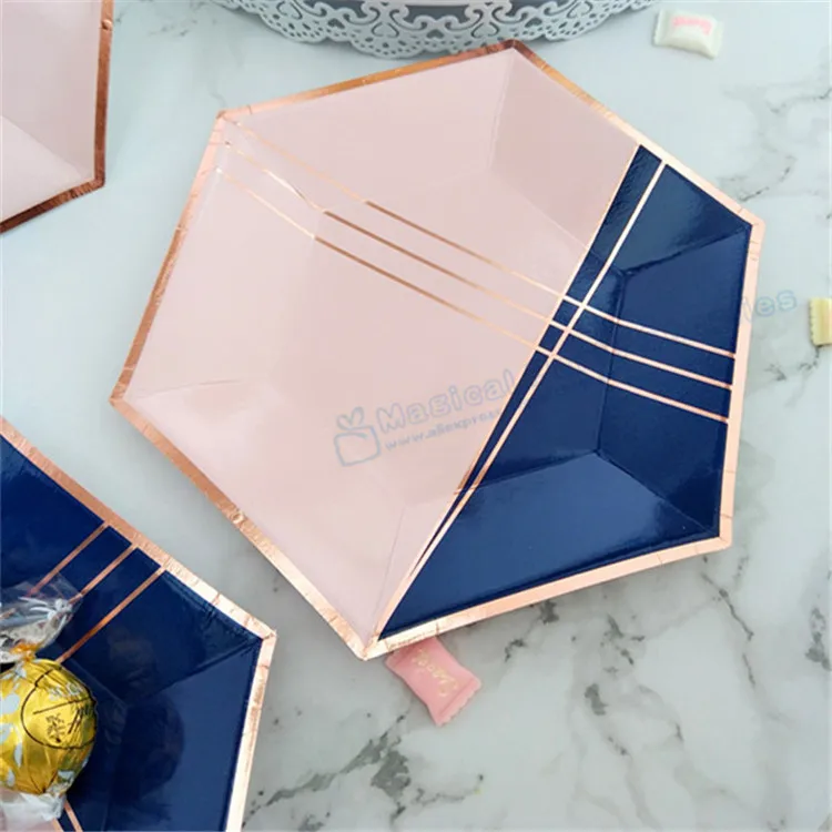 240 шт. шестигранные бумажные тарелки розового и темно синего цвета|tableware|tableware