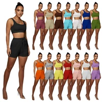 summer womens tracksuit tank top and biker shorts set 2 pieces sexy outfit womens clothing 2021 custom your brand
